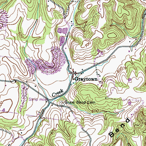 Topographic Map of Graytown, TN