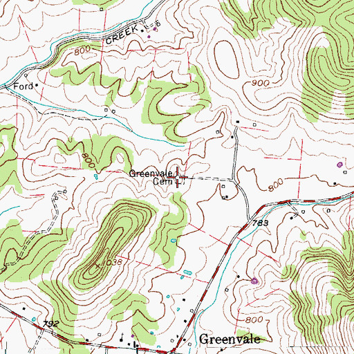 Topographic Map of Greenvale Cemetery, TN