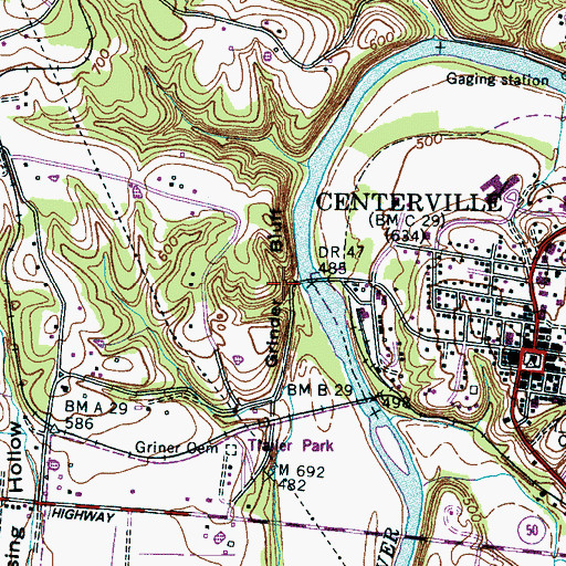Topographic Map of Grinder Bluff, TN