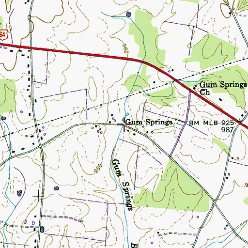 Topographic Map of Gum Springs, TN
