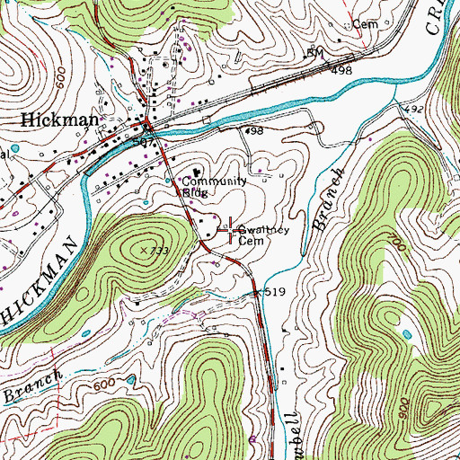 Topographic Map of Gwaltney Cemetery, TN