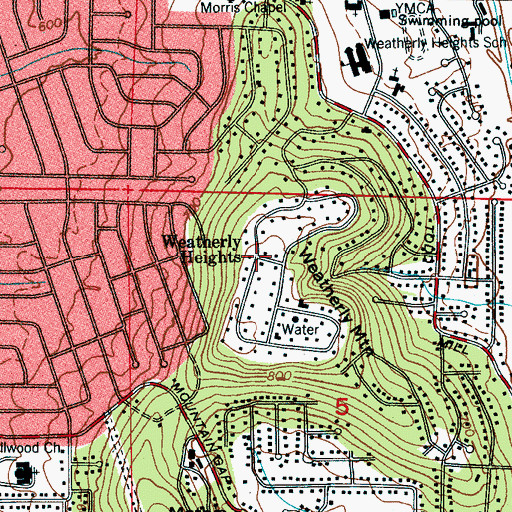 Topographic Map of Weatherly Heights, AL