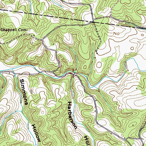 Topographic Map of Harberson Hollow, TN