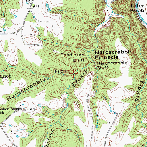 Topographic Map of Hardscrabble Hollow, TN