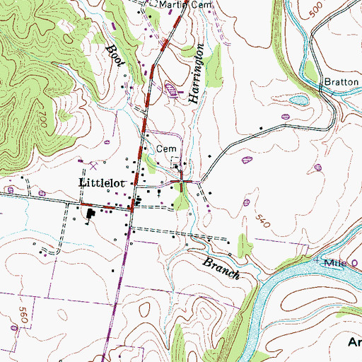 Topographic Map of Harrington Branch, TN