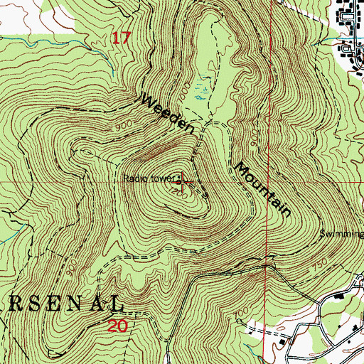 Topographic Map of Weeden Mountain, AL