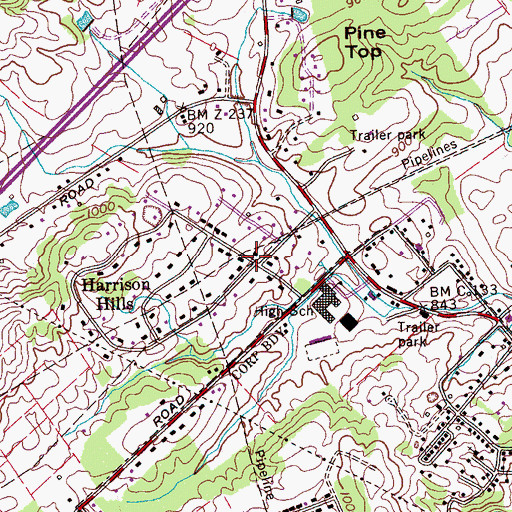 Topographic Map of Harrison Hills, TN
