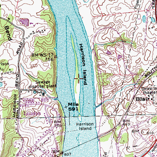 Topographic Map of Harrison Island, TN