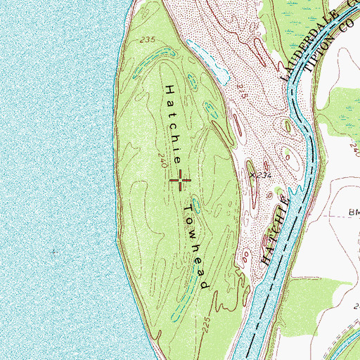 Topographic Map of Hatchie Towhead, TN