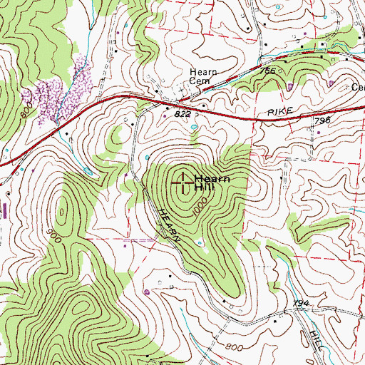 Topographic Map of Hearn Hill, TN
