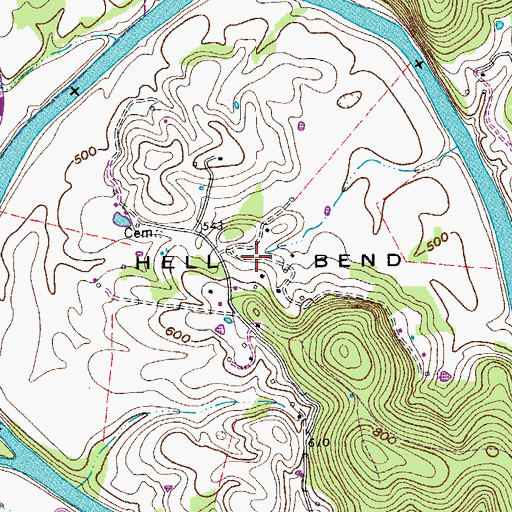 Topographic Map of Hell Bend, TN
