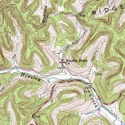 Topographic Map of Hensley Creek Church, TN