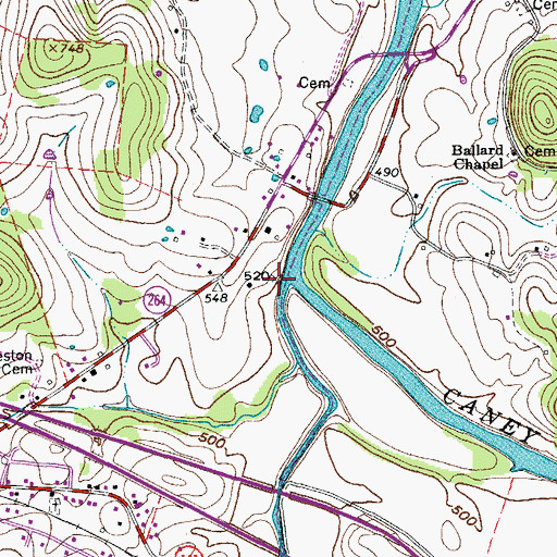 Topographic Map of Hickman Creek, TN