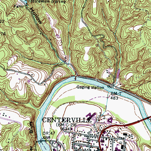 Topographic Map of Hickman Springs Hollow, TN