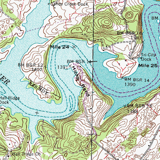 Topographic Map of Hicks Bend, TN