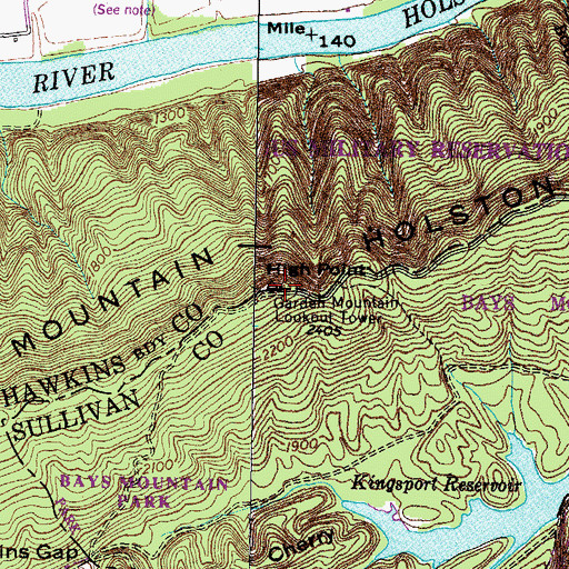 Topographic Map of High Point, TN