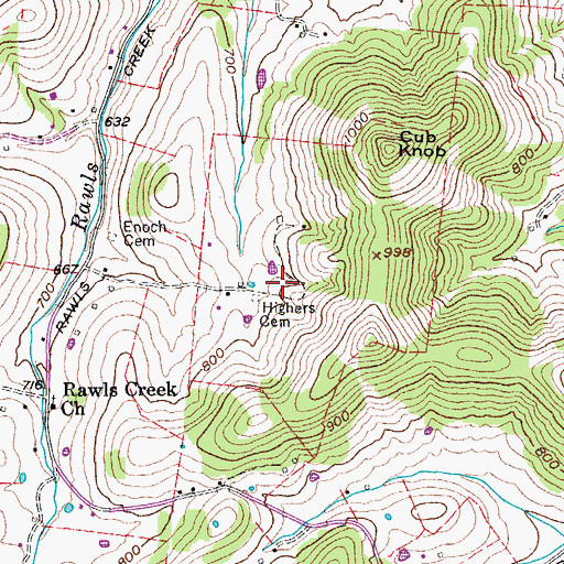 Topographic Map of Highers Cemetery, TN