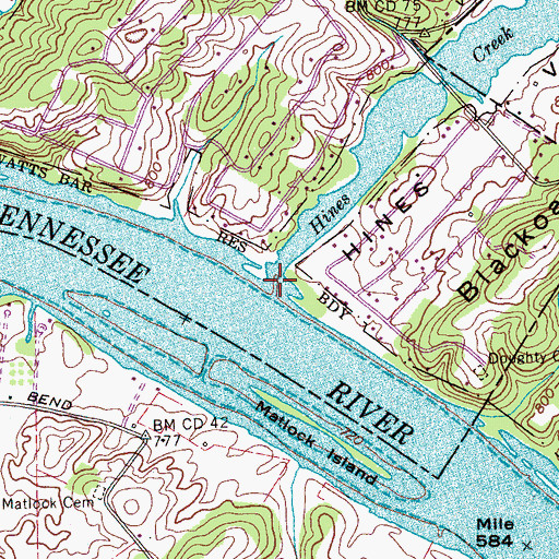 Topographic Map of Hines Creek, TN