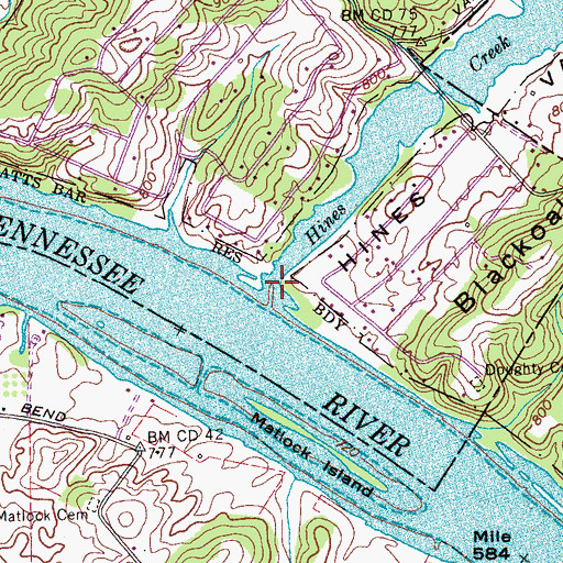 Topographic Map of Hines Valley, TN