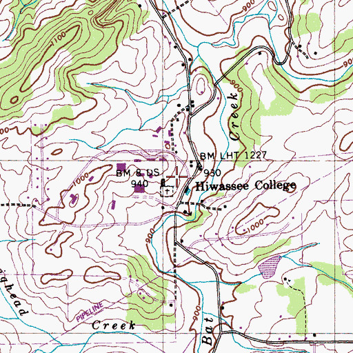 Topographic Map of Hiwassee College, TN