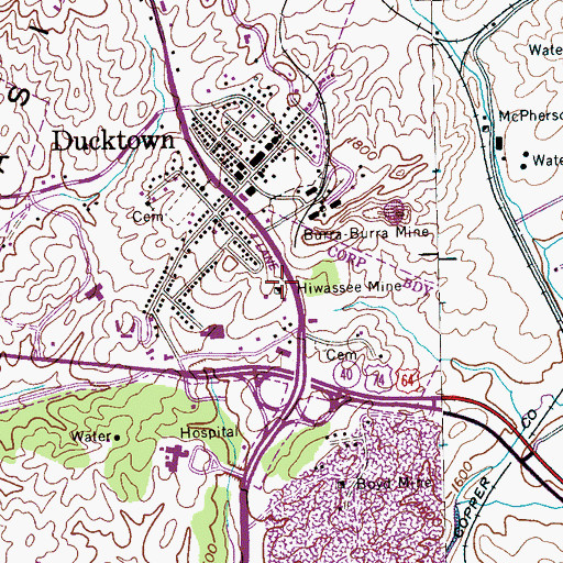 Topographic Map of Hiwassee Mine, TN