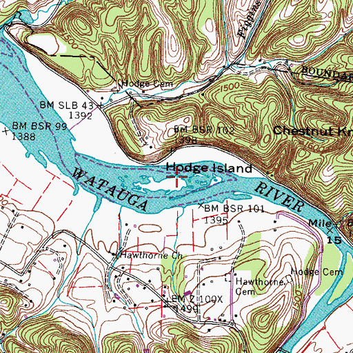 Topographic Map of Hodge Island, TN