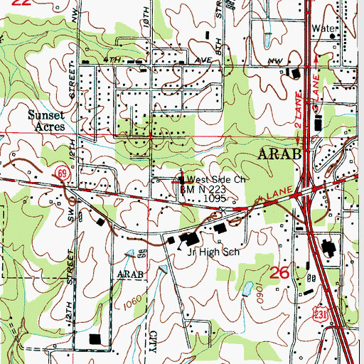 Topographic Map of Westside Baptist Church, AL