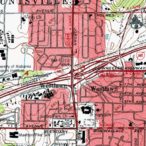 Topographic Map of Westlawn, AL