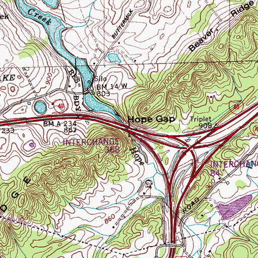 Topographic Map of Hope Gap, TN