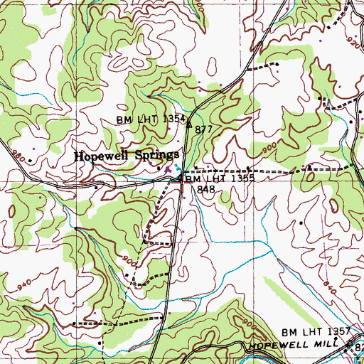 Topographic Map of Hopewell Springs, TN