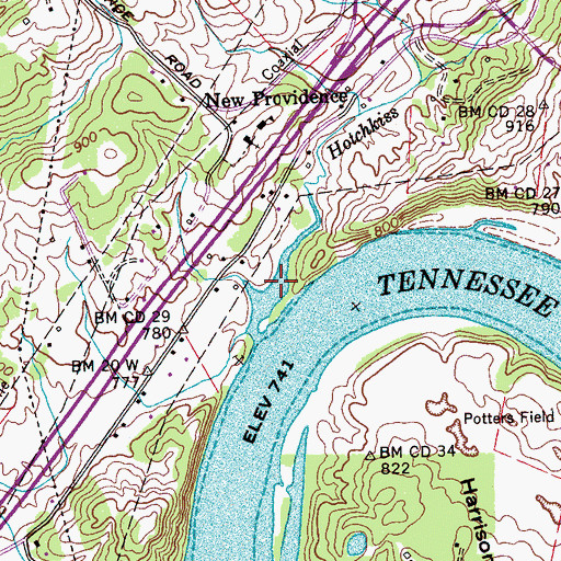 Topographic Map of Hotchkiss Valley, TN