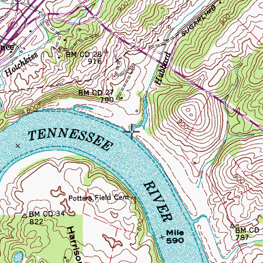 Topographic Map of Hubbard Branch, TN