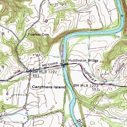 Topographic Map of Huddleston Bridge, TN