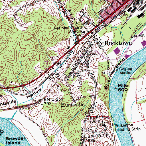 Topographic Map of Huntsville, TN