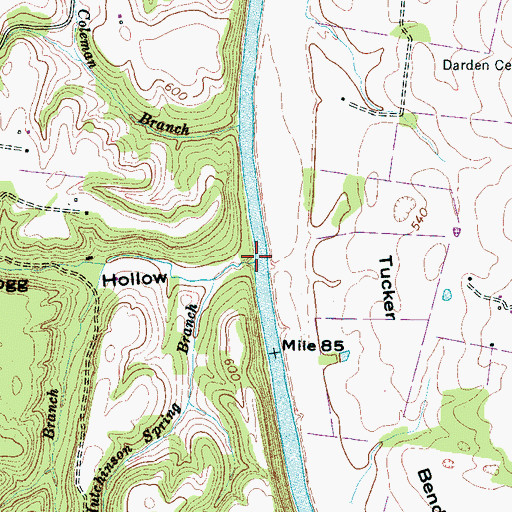 Topographic Map of Hutchinson Spring Branch, TN