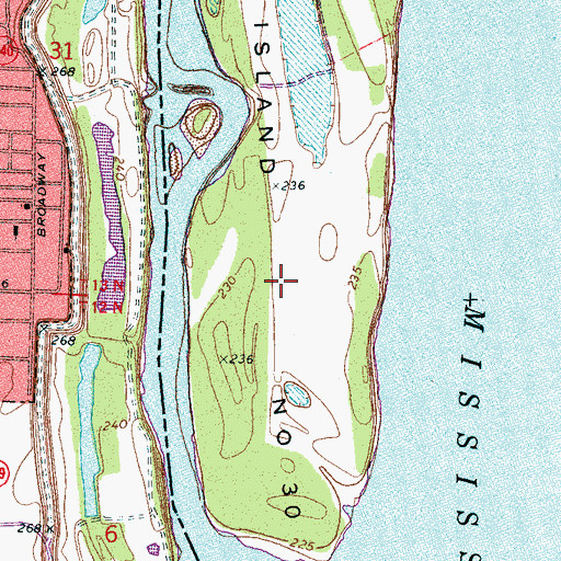 Topographic Map of Island Number Thirty, TN
