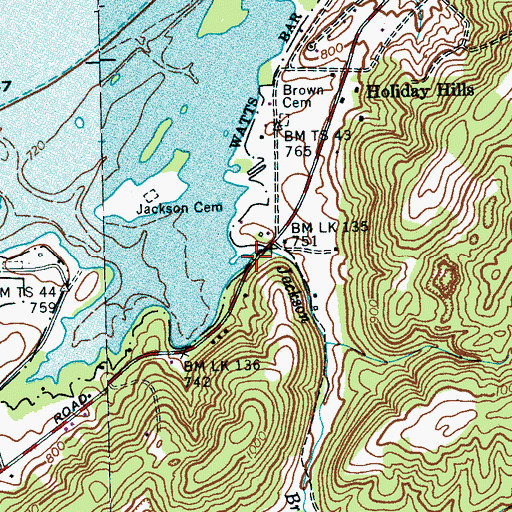 Topographic Map of Jackson Branch, TN
