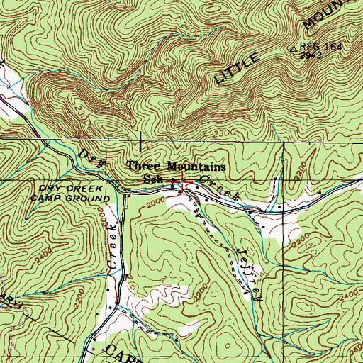 Topographic Map of Jeffrey Creek, TN