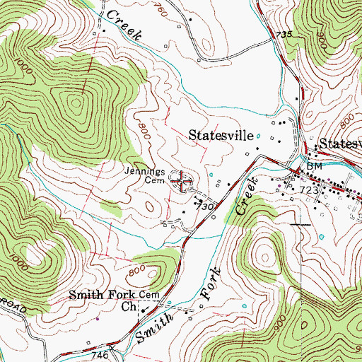 Topographic Map of Jennings Cemetery, TN