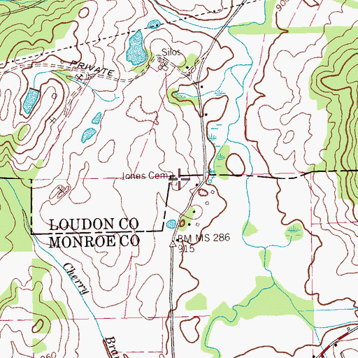 Topographic Map of Jones Cemetery, TN
