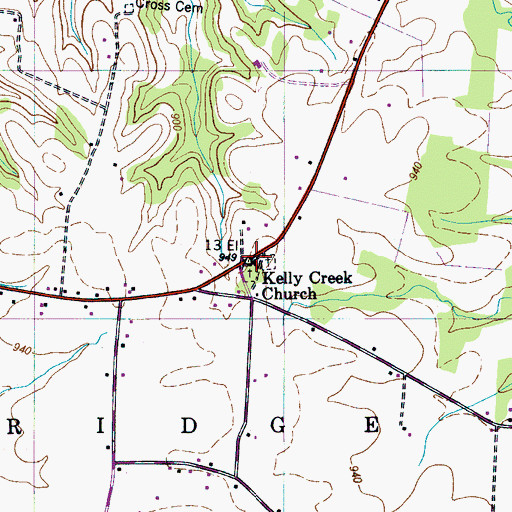 Topographic Map of Kelly Creek Church, TN
