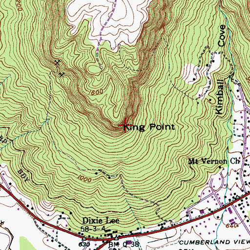 Topographic Map of King Point, TN