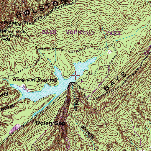 Topographic Map of Kingsport Reservoir, TN