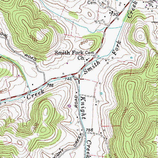 Topographic Map of Knight Creek, TN