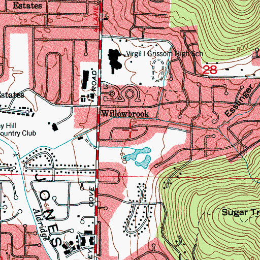 Topographic Map of Willowbrook, AL