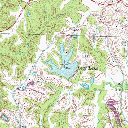 Topographic Map of Leaf Lake, TN