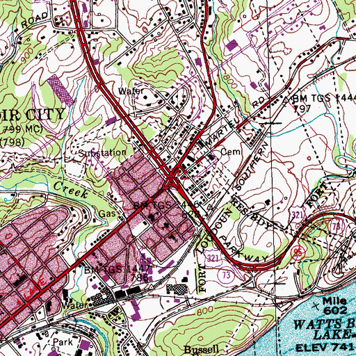 Topographic Map of Lenoir City, TN