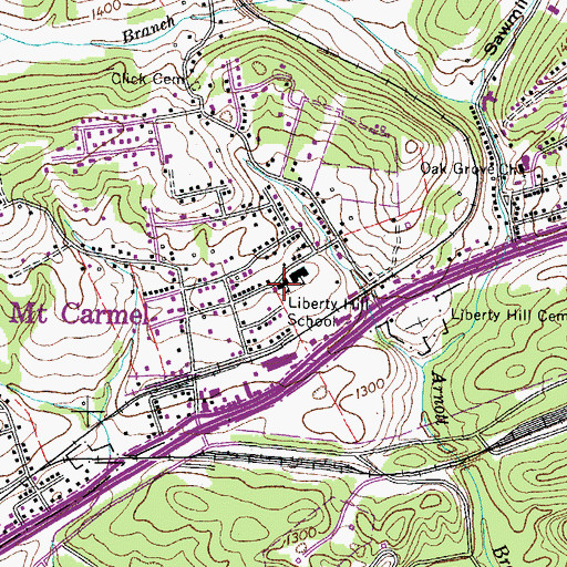 Topographic Map of Liberty Hill School, TN