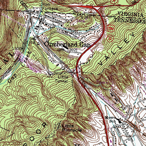 Topographic Map of Little Tunnel, TN