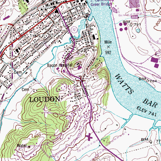 Topographic Map of Loudon, TN